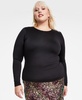 Trendy Plus Size Rhinestone-Trim Long-Sleeve Top, Exclusively at Macy's