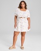 Plus Size Smocked-Waist Floral-Print Mini Skirt, Exclusively at Macy's