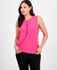 Women's Box-Pleat Keyhole Solid Top, Regular & Petite Sizes