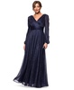 Petite Long-Sleeve V-Neck Crinkle Gown
