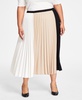 Plus Size Colorblock Pleated Midi Skirt