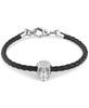Men's Enigma Crystal Skull Black Leather Bracelet in Stainless Steel