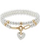 Two-Tone Heart Charm Beaded Double Row Stretch Bracelet