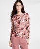 Women's Draped-Neck Swirl-Print Mesh Top, Exclusively at Macy's