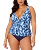 Plus Size Printed Plunge Tankini Top & Bottoms 
