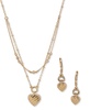 Gold-Tone 2-Pc. Set Textured Heart Layered Necklace & Matching Drop Earrings