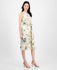 Women's Refined Linen Floral-Print Tie-Waist Sleeveless Dress