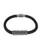 Silver Filigree Pattern on Black Leather Bracelet