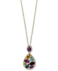 EFFY® Multi-Gemstone (3-3/4 ct. t.w.) & Diamond (1/4 ct. t.w.) Pear Halo 18" Pendant Necklace in 14k Gold