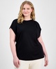 Plus Size Pleat-Neck Short-Sleeve Blouse