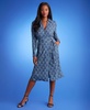 Women's Faux-Wrap Collared Long-Sleeve Dress