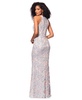 Petite High-Neck Sleeveless Lace Sheath Gown