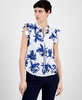 Women's Floral-Print Ruffle-Sleeve Blouse