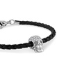 Men's Enigma Crystal Skull Black Leather Bracelet in Stainless Steel