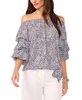 Women's Printed Off The Shoulder Bubble Sleeve Tie Front Blouse