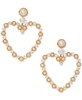 Imitation Pearl & Cubic Zirconia Open Heart Drop Earrings
