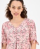 Petite Tie-Cuff Front-Pleated Printed Top