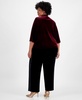 Plus Size Velvet Beaded-Button 3/4-Sleeve Top