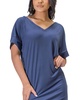 Solid Color Loose Fit V Neck T Shirt Style Women's Knee Length Dress