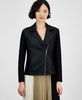 Petite Asymmetric-Zip Mixed-Media Moto Jacket