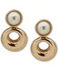 Gold-Tone Imitation Pearl Button Open Circle Drop Earrings