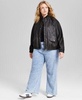 Trendy Plus Size Faux-Leather Jacket- Mock-Neck Top & Rhinestone-Embellished Jeans