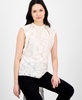 Petite Ruffled-Neck Cap-Sleeve Lace Blouse