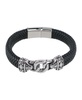 Silver Interlock Pattern on Black Leather Bracelet