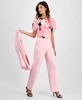 Women's Open-Front Shawl Collar Blazer, Printed Boat Neck Short-Sleeve Top & High Rise Wide-Leg Pull-On Pants