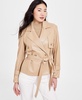 Women's Faux-Leather Belted Short Trench Jacket