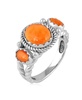 Sterling Silver Orange Spiny Oyster 3-Stone Ring, Size 5