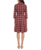 Women's Plaid Collared V-Neck 3/4-Sleeve Dress