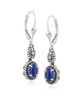Sterling Silver Lapis Gemstone Floral and Rope Design Dangle Earrings