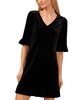 Women's Velvet 3/4-Sleeve Ruffle Trim Shift Dress