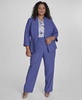 Plus Size Open-Front 3/4-Sleeve Blazer, Printed V-Neck Sleeveless Top & Lux Modern Fit Wide-Leg Pants