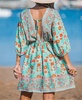 Women's Teal Paisley Plunging Mini Beach Dress