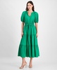 Women's Tiered Tie-Waist Puffed-Sleeve Dress