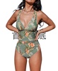 Women's Deep V Neck Double Straps Crisscross Back Tie One Piece Swimsuit