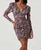 bristol floral ruched long sleeve mini dress in black pink floral