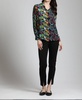 mixed pattern printed button-up blouse in multi