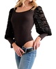 beyond beauty sheer sleeve bodysuit in black