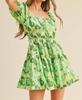 floral print tiered mini dress in green