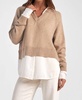 stevie layered sweater/shirt combo in taupe/white