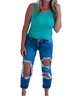 distressed “mom” jeans in washed blue
