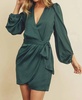 pin dot wrap mini dress in hunter green