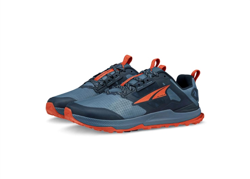men's lone peak 8 trail running shoes in blue/orange