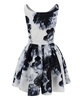 Mini White and Black Dress with All-Over Chiaroscuro Print in Polyfaille Woman