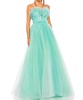 strapless glitter tulle ballgown in aqua ombre