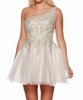 glitter tulle mini dress in ivory/champagne