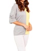 two tone gathered sleeve top in yellow/gray